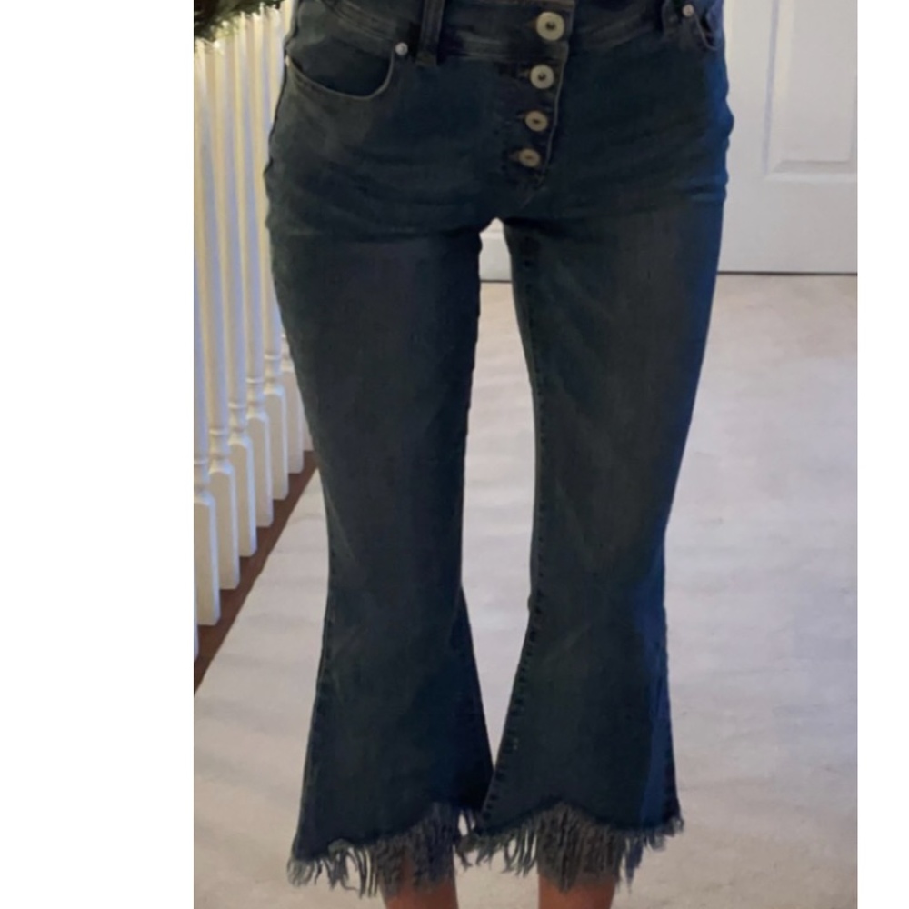 INC Button Up Frayed Hem Flare Denim Jeans Size 2